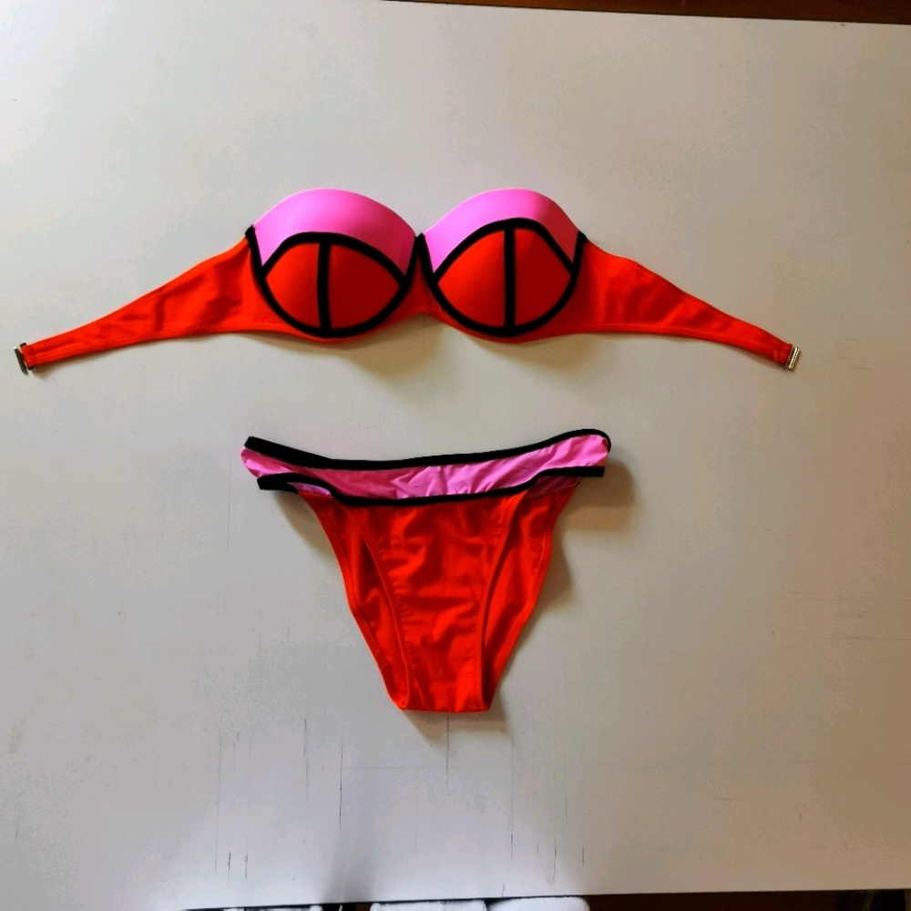 Color Block, L, Bikini, Orange and Pink